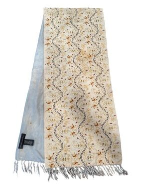 Vintage Banana Republic Embroidered Sequin Fringe Table Runner Cream Multi
